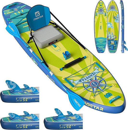 Journey 11'6" / 11'×34" / 11'×35" Extra Wide Paddle Board, One-Stop Premium SUP Board Accessories, Tailored Fins, Stable Inflatable Stand Up Paddle Boards for Youth/Adults of All Skill Levels