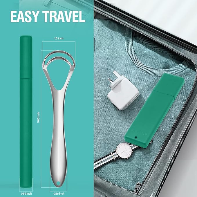 RONAVO Tongue Scraper for Adult with Thick Tongue Coating, Dual Scraping Head Design for Deep Clean, Stainless Steel Tongue Cleaner, Bad Breath Gone, Help Improve Oral Hygiene