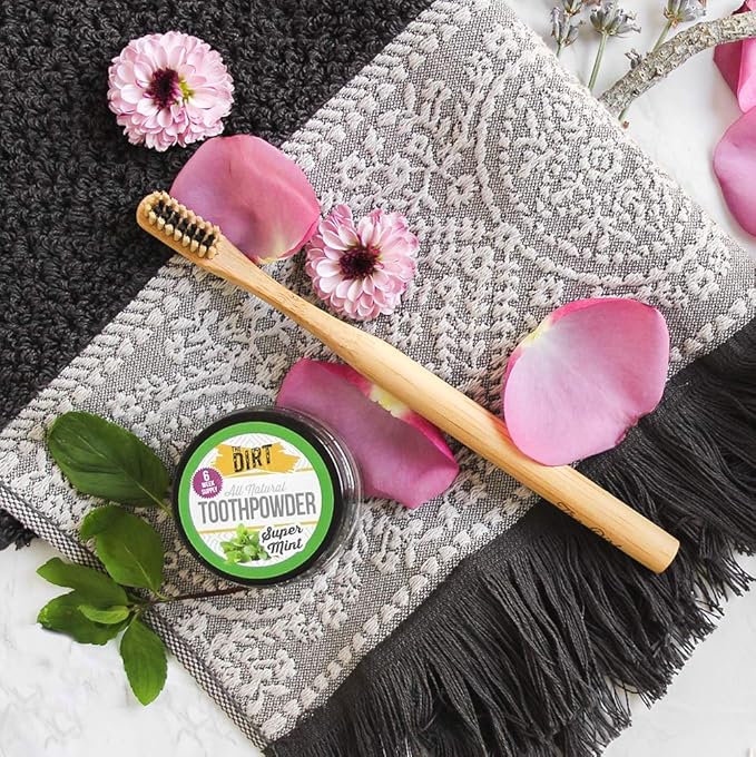 The Dirt - Remineralizing Tooth Powder, Natural Fluoride-Free Teeth Whitening Powder with Hydroxyapatite, Flouride & Gluten Free, Organic Vegan (Super Mint, 25g: 3 Month Supply)