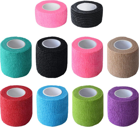 10 Pack Self Adherent Bandage Wrap Elastic Cohesive Bandage Self Adhesive Tape Vet Wrap Tape 2 Size (8Pack 2'' and 2Pack 1''), Muliti Colors