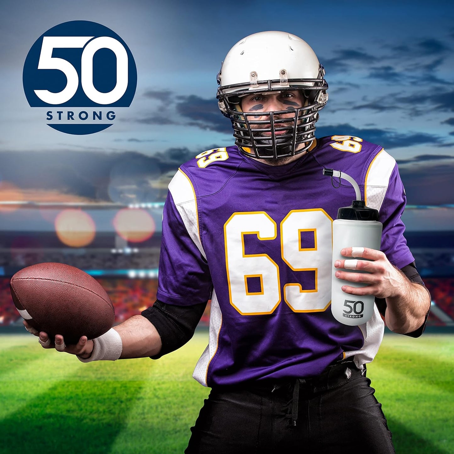 50 Strong 1 Liter Water Bottle with Straw – 18-Pack Easy-Squeeze Sports Bottles with Long Straw & Built-In Finger Grip – BPA-Free & Made in USA – Ideal for Hockey & Team Sports