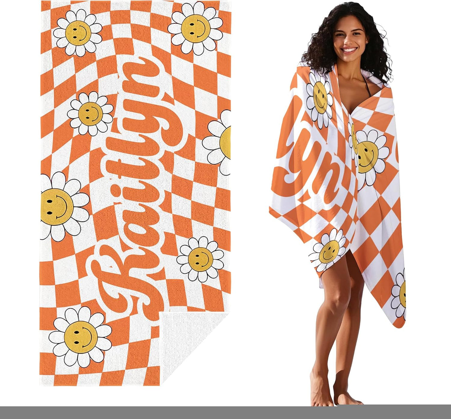 JML Personalized Beach Towel with Name, Custom Flower Beach Towel, Customized Microfiber Pool Towel, Quick Dry & Absorbent Swim Towel for Adult,Anniversary, Birthday, Summer Holiday,Vacation