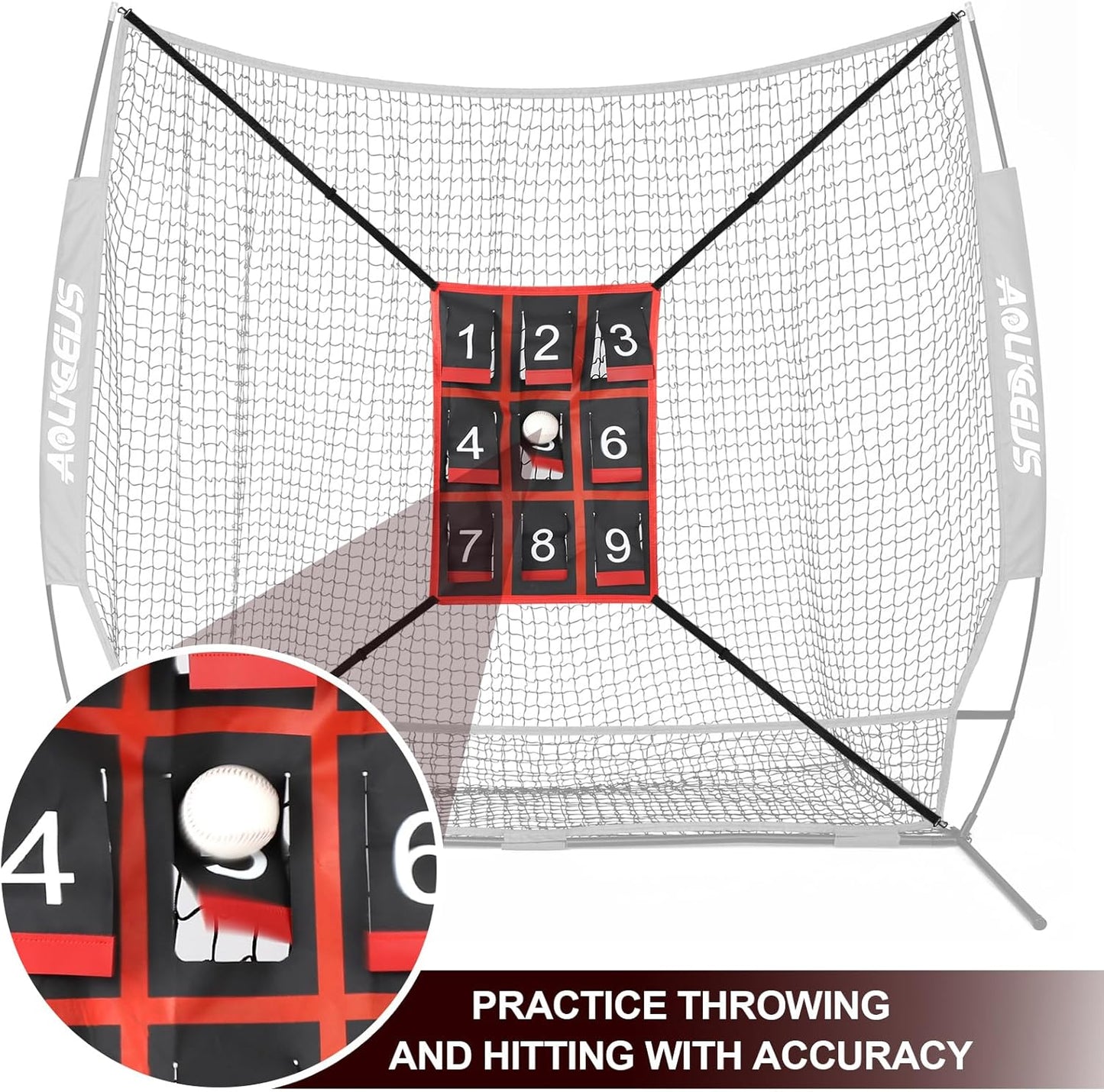 Adjustable Strike Zone Target for Baseball Net,Numbered Pitching Pad,Baseball Softball Target,Practice Throwing and Hitting with Accuracy,for 6x6,7x7 or 8x8 Foot Nets