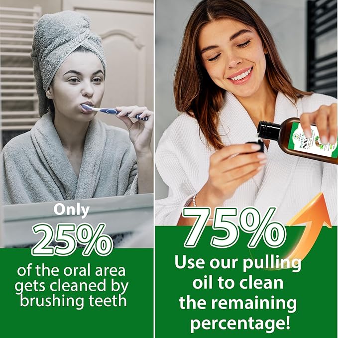 2 Pack Oil Pulling 4.2 Fl.Oz, Coconut Mint Oil Pulling Mouthwash for Fresh Breath with Tongue Scraper and Measuring Cup