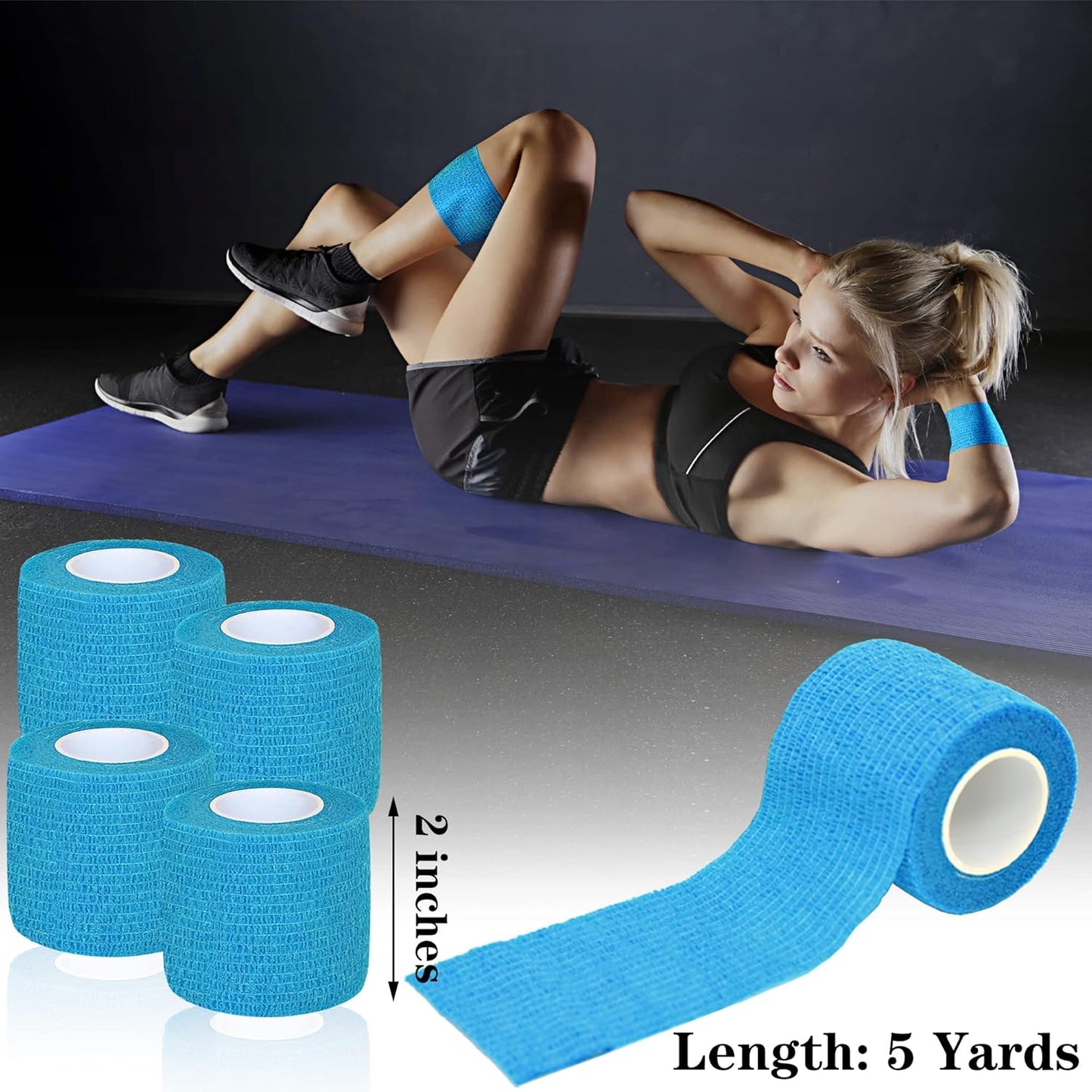 8 Pack 2 in x 5 Yards Cohesive Wrap Self Adhesive Bandage Wrap Elastic Self Adherent Wrap Self Stick Vet Tape for Athletic, Wrist, Ankle, Knees, Pets (Blue)