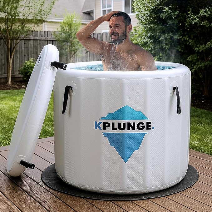 Arctic Fox 39" 1-Person Inflatable Cold Plunge Ice Bath Tub or Hot Tub with PVC Insulated Lid, Hand Pump, Repair Kit, 88-Gallon Capacity – Chiller Compatible Indoor/Outdoor Use Tub – Gray