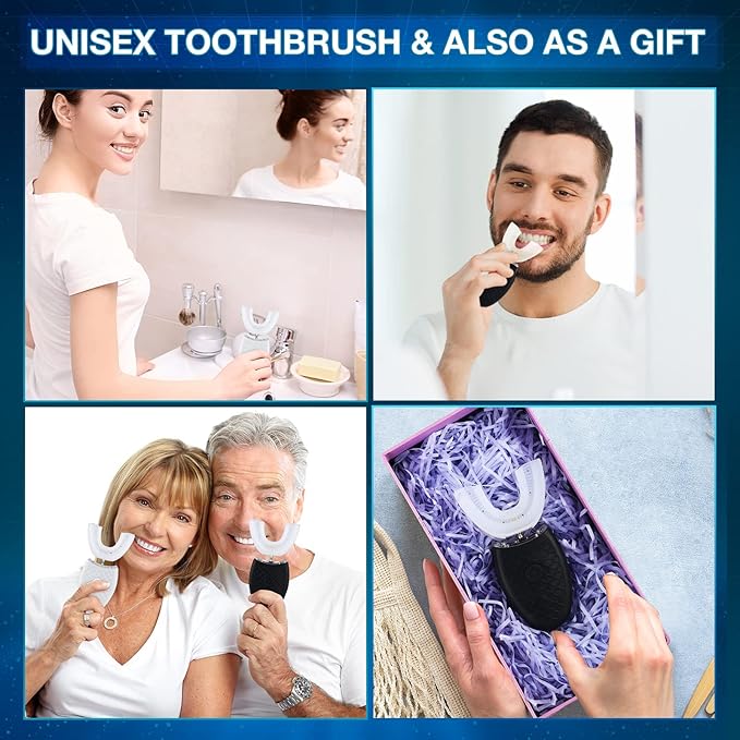 2 Pieces Ultrasonic Electric Toothbrush Adults U Shaped Automatic Toothbrushes for Teeth Whitening, 3 Brush Heads, Whole Mouth 360 Degree Cleaning Hands Rechargeable IPX7 Waterproof (No Base)