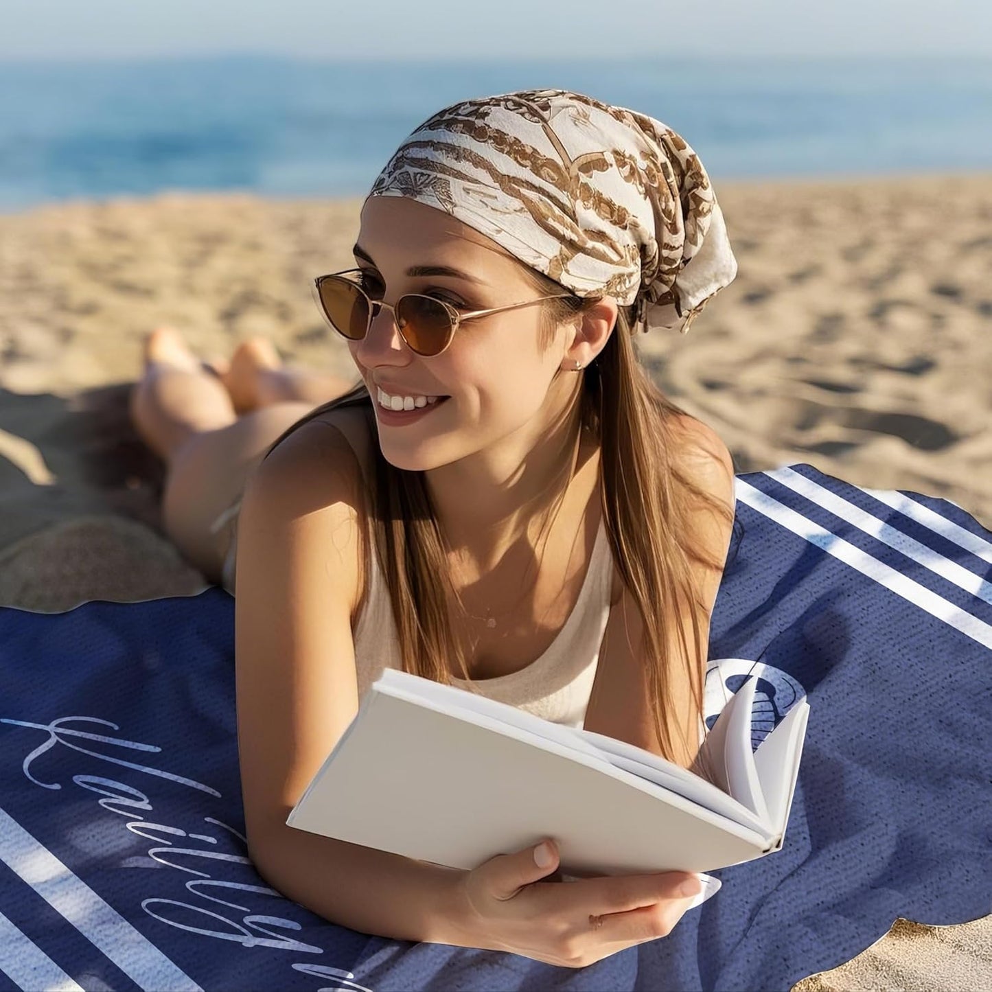 JML Personalized Beach Towel with Name, Custom Anchor Beach Towel, Customized Microfiber Pool Towel, Quick Dry & Absorbent Swim Towel for Adult,Anniversary, Birthday, Summer Holiday,Vacation