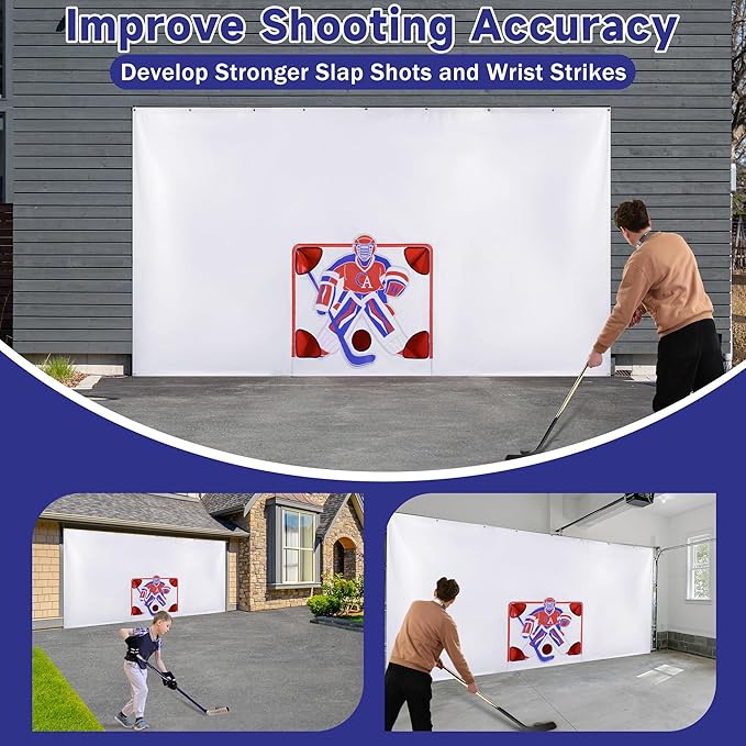 MABOZOO Hockey Shooting Tarp, 16ft x 8 ft Hockey Training Equipment for Shooting Foldable Target Practice Protect Wall or Garage Door