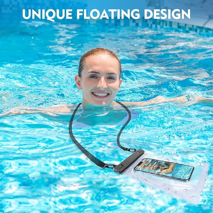 Large Waterproof Phone Pouch [with Sealing Strip], Cell Phone Dry Bag for iPhone 16 15 14 13 Pro Max Galaxy S25 S24 S23 S22 All Devices, Floating Water Proof Bag for Beach Water Park White