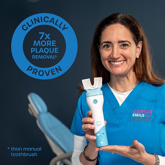 Willo BrushBot Kids U-Shaped Toothbrush Starter Kit – Rechargeable, Smart Electric Toothbrush for Kids Ages 12+ w/App, Soft Bristles, Plaque Removal, Gentle & Deep Clean Modes | Large Minty Mist