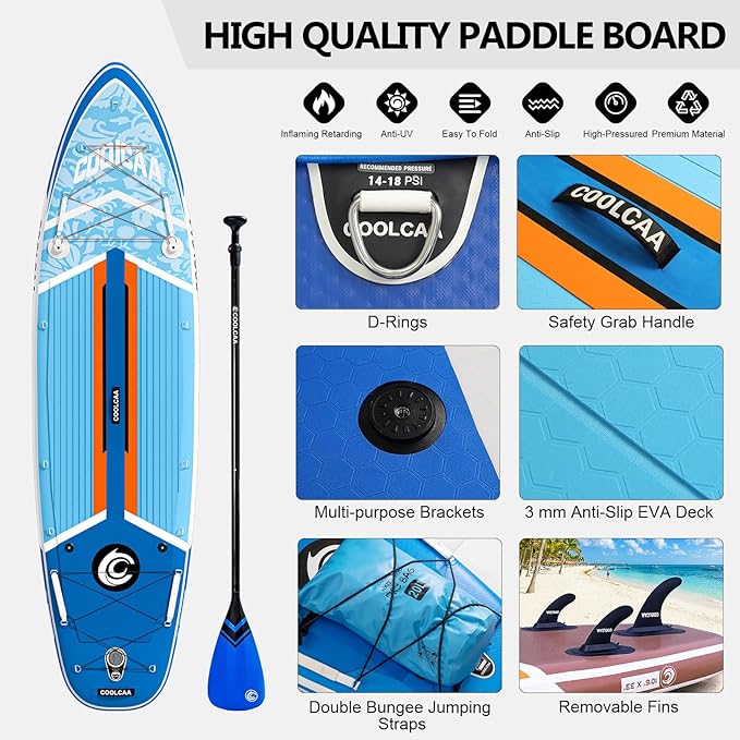 Inflatable Paddle Board, Stand Up Paddleboard with Premium SUP Accessories for Fishing & Yoga, 460lb Capacity, Non-Slip EVA Deck, Blow Up Paddle Boards for Adults & Beginner