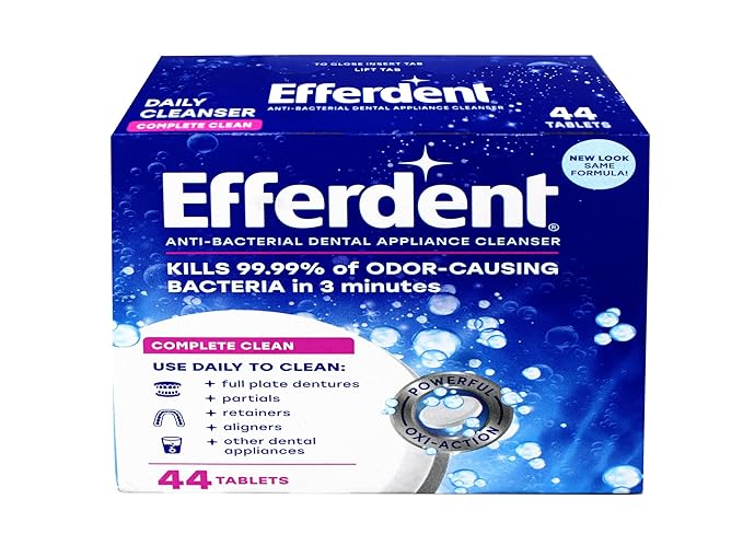 Efferdent Denture Cleanser Tablets, Complete Clean, Cleanser for Retainer and Dental Appliances, 44 Count, (Pack of 6)