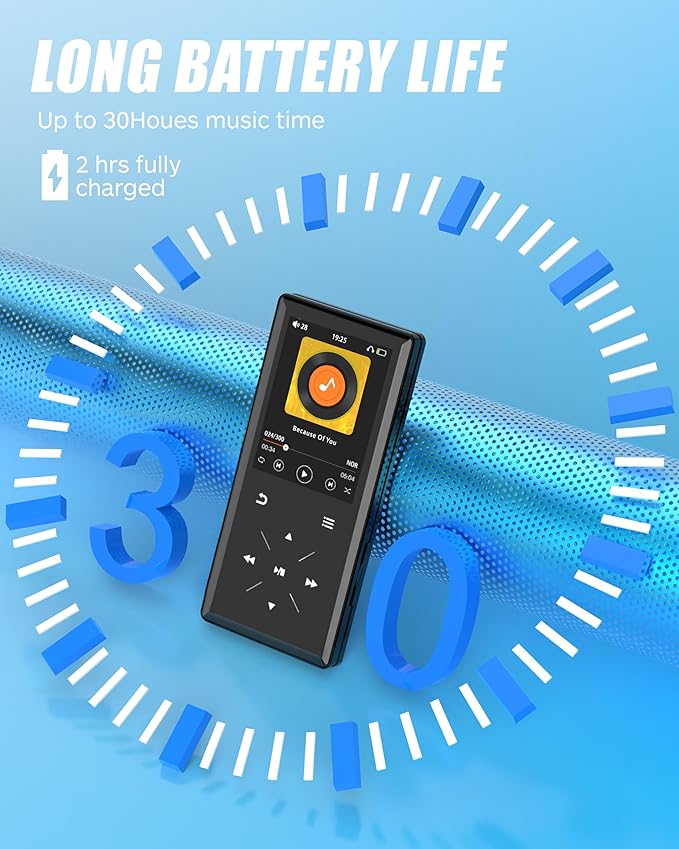 64GB Bluetooth MP3 Player - 2.4" Screen Portable HiFi Mp3 Player with Built-in Speaker, MP3 Music Player with Voice Recorder, FM Radio, Touch Buttons,Support up to 256GB SD Card