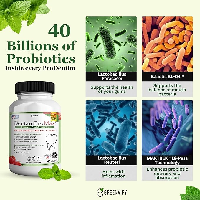 DentamPro Max for Gums and Teeth Health & Fresh Breath - 40 Billion CFU Advanced Oral Probiotics for Mouth Bad Breath, Capsule Supplement (2)