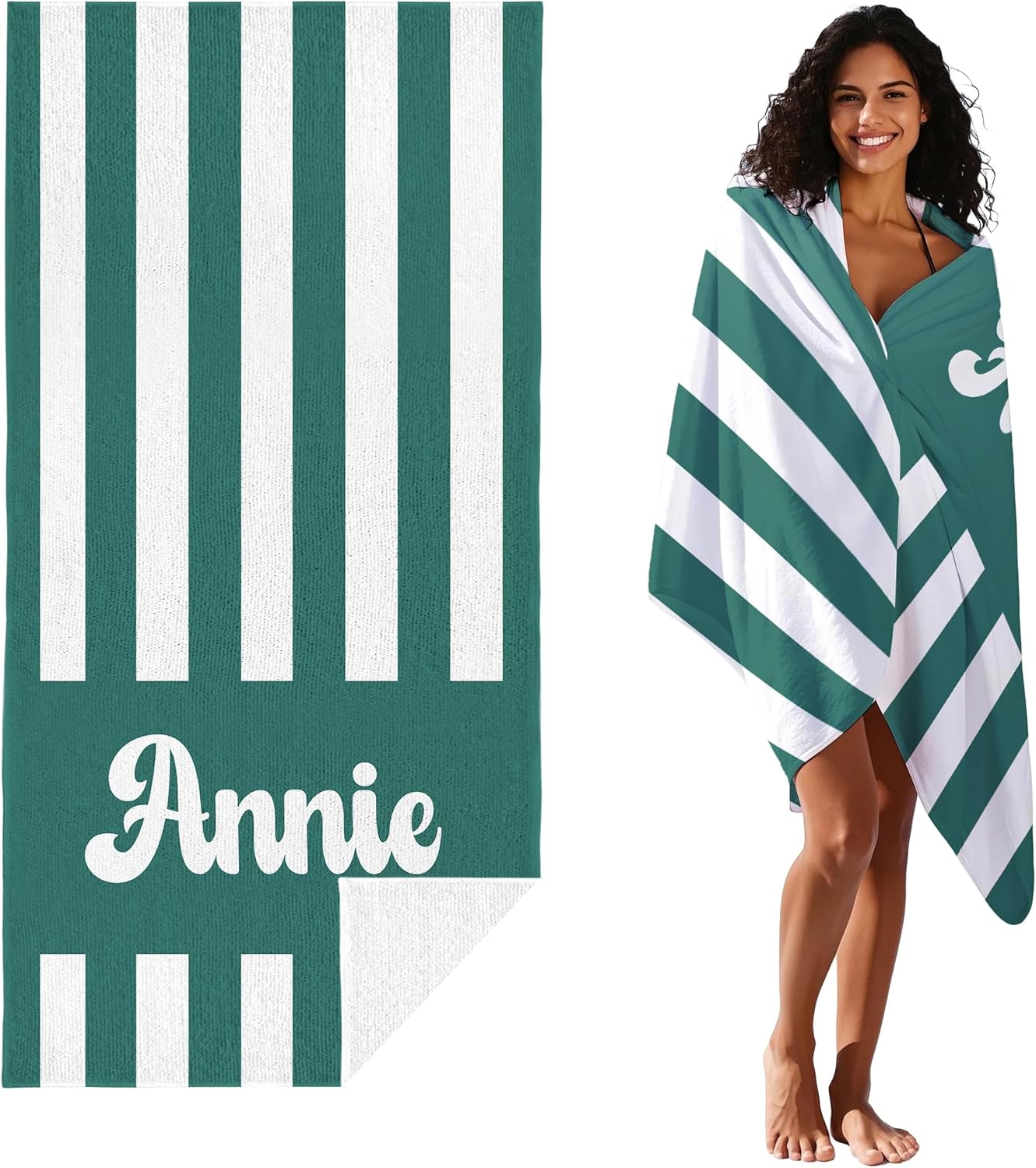 JML Personalized Beach Towel with Name, Custom Cabana Stripe Beach Towel, Customized Microfiber Pool Towel, Quick Dry & Absorbent Swim Towel for Adult,Mother's Day, Birthday, Summer Holiday,Vacation