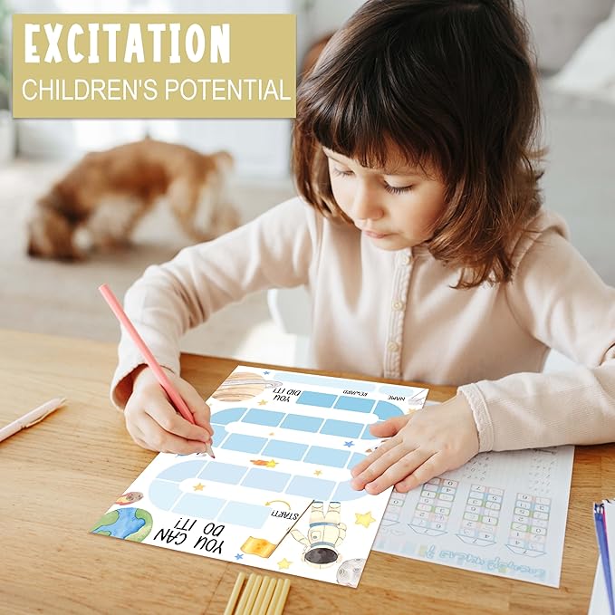 10 Outer Space Astronaut Reward Chart with 216 Round Stickers, Incentive Behavior Chart for Kids at Home Classroom, Kids Routine Daily Chore Sticker Chart-A17