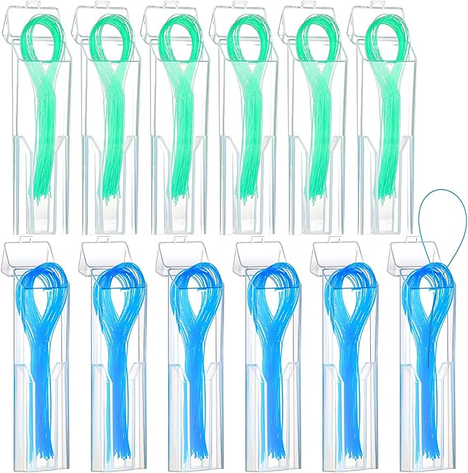Vesici 600 Pcs Dental Floss Threader for Bridges, Braces, and Implants Dental Threader, Multifunctional Nylon Loop Design for Your Teeth, Pack of 12(Blue and Green)