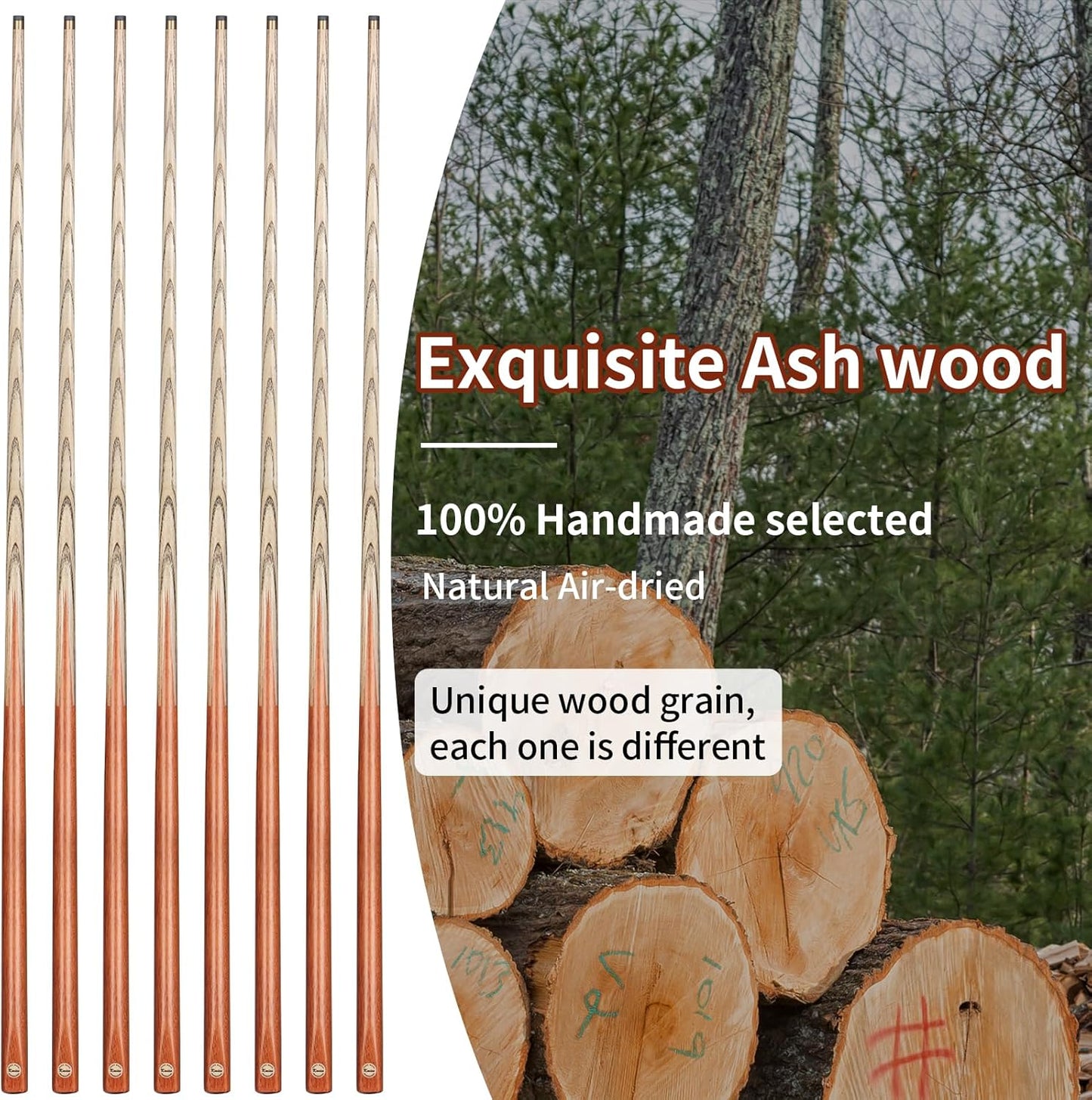 Kmise Pool Cue Sticks, 41"/57“/58" Hardwood Pool Cue Set of 4/6/8, 13OZ/20OZ with 13/10 MM Brass Tips, Table Billiard Cue Stick for Bar, Home, Billiard Room