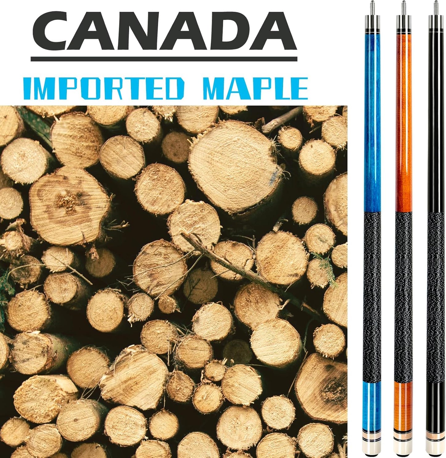 AKLOT Pool Cues,Set of 4 Pool 58" Cue Sticks Canadian Maple Wood Cue Stick for Professional Billiard Players 18 19 20 21 oz