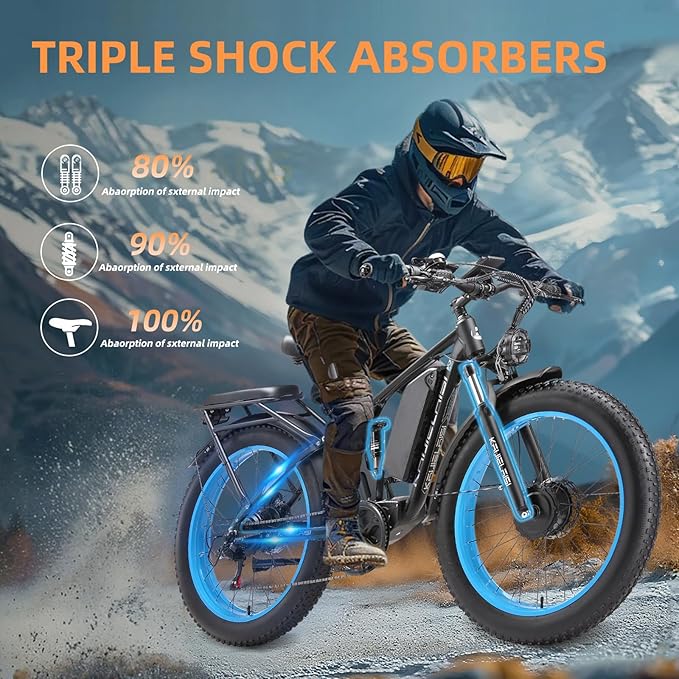 52V Electric Bike for Adults, 38MPH 26” Fat Tire Dirtbike 6000W Peak, AWD Ebike Dual Motor,26AH Removable Battery Fast Full Hydraulic Brake
