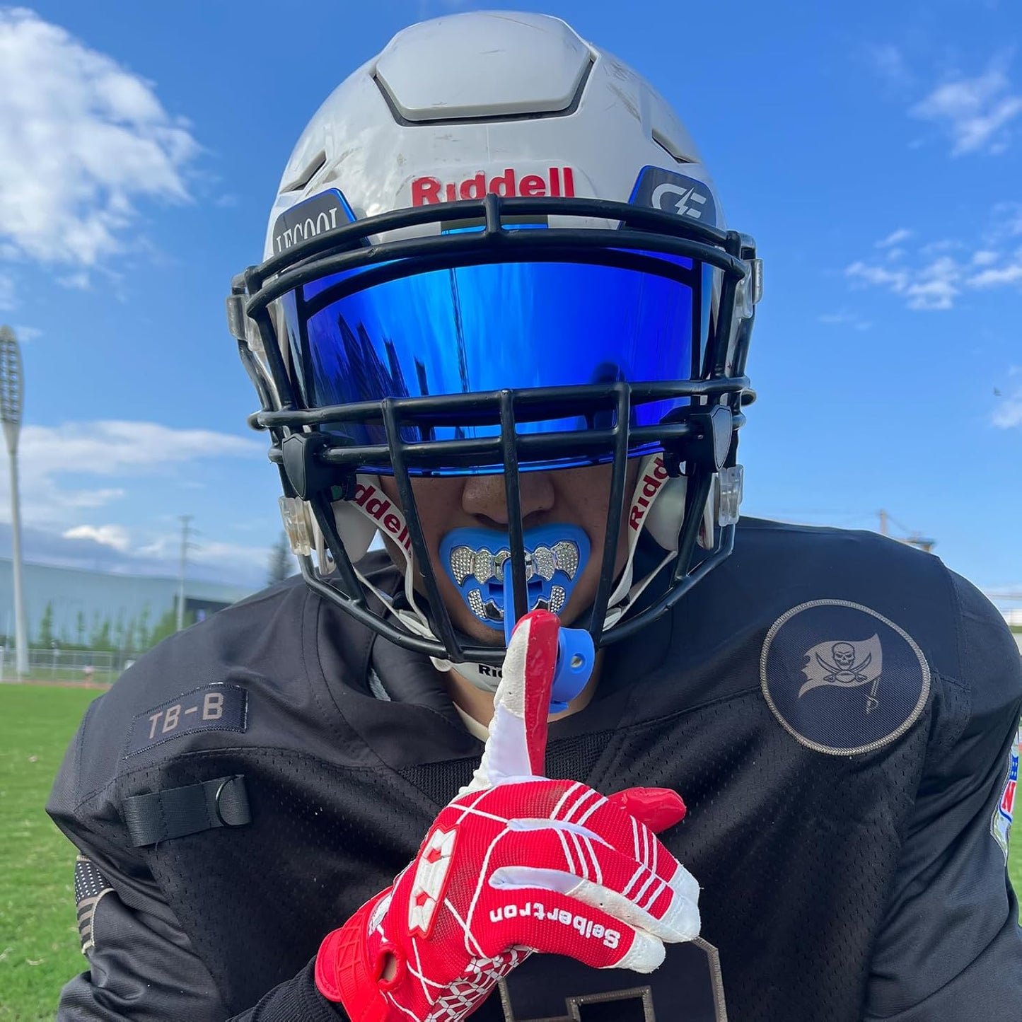 LeCool Football Mouth Guard with Connected Strap- 3D Beast Chrome Adult and Youth Mouth Guard-Mouth Piece for Sports for Maximum Air Flow and Teeth Protection