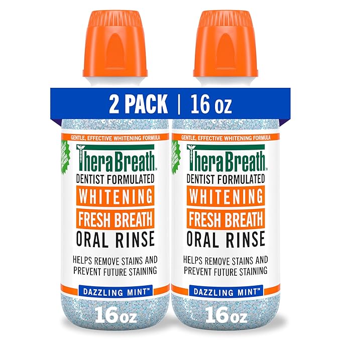 TheraBreath Whitening Mouthwash, Dazzling Mint, Dentist Formulated, 16 Fl Oz (2-Pack)