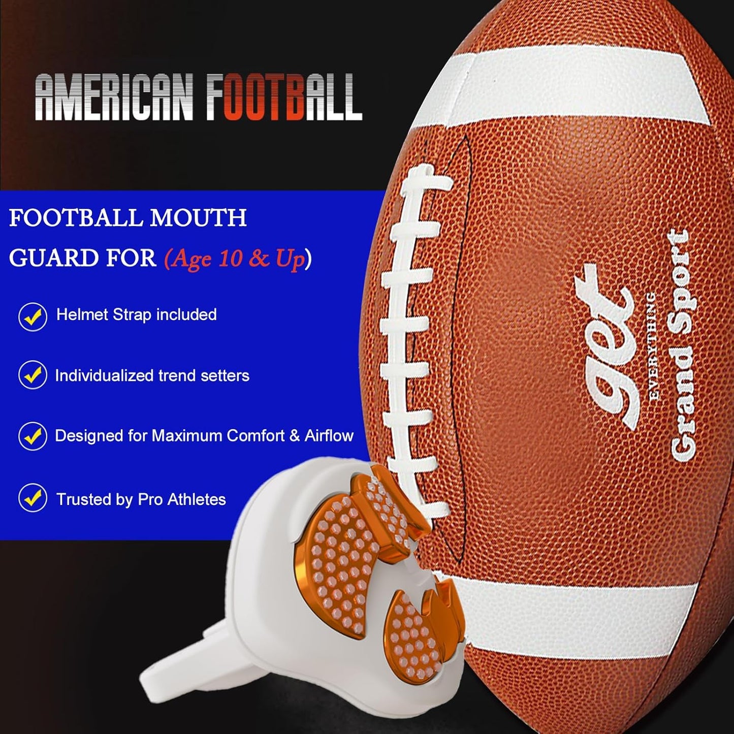 LeCool Football Mouth Guard with Connected Strap- 3D Beast Chrome Adult and Youth Mouth Guard-Mouth Piece for Sports for Maximum Air Flow and Teeth Protection