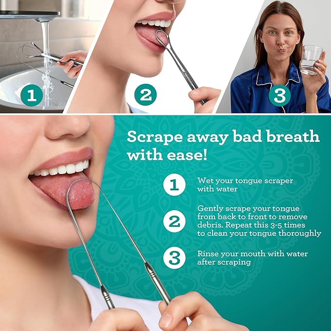 GuruNanda Spoon & U-Shaped Tongue Scraper Variety Pack (2 Pack) with Travel Case, 420 Medical Grade Stainless Steel, Promotes Fresh Breath & Oral Care