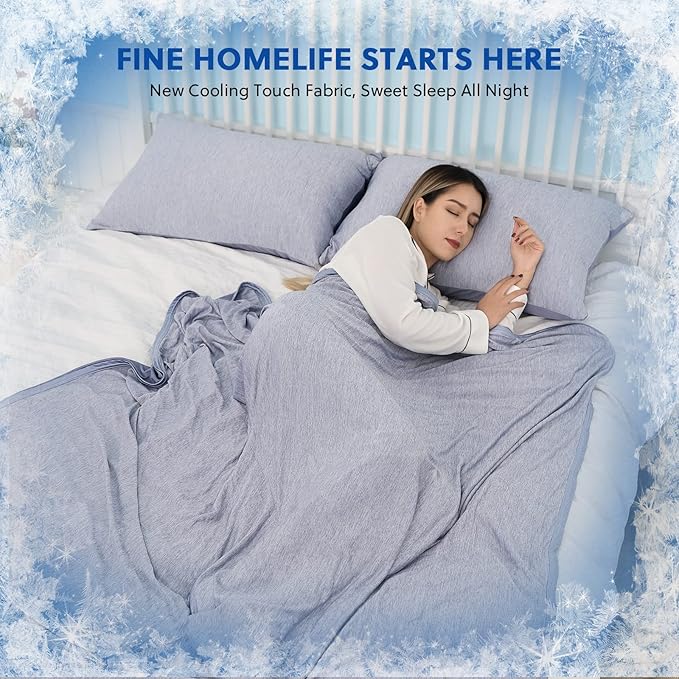 HOMFINE Cooling Blankets for Hot Sleepers - Summer Blanket Thin Lightweight Breathable Soft Double Side Enhanced Cooling for Bed Couch Sofa, Keep Cool for Night Sweats (Blue, 50 x 70 inches)