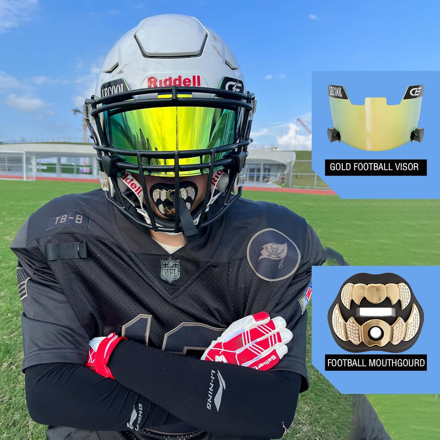 LeCool Football Mouth Guard with Connected Strap- 3D Beast Chrome Adult and Youth Mouth Guard-Mouth Piece for Sports for Maximum Air Flow and Teeth Protection