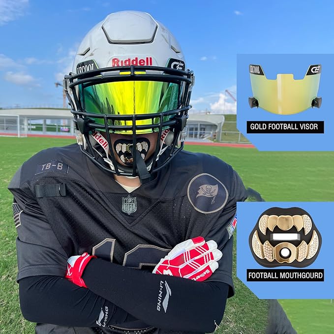 LeCool Football Mouth Guard with Connected Strap- 3D Beast Chrome Adult and Youth Mouth Guard-Mouth Piece for Sports for Maximum Air Flow and Teeth Protection