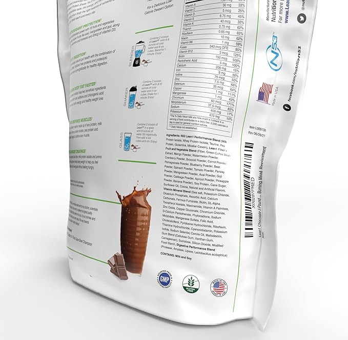Lean1 Chocolate 5 Pound (37 Servings), Fat Burning Meal Replacement