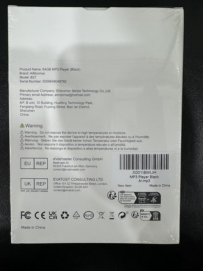 64GB MP3 Player with Bluetooth 5.2, AiMoonsa Music Player with Built-in HD Speaker, FM Radio, Voice Recorder, HiFi Sound, E-Book, Earphones Included