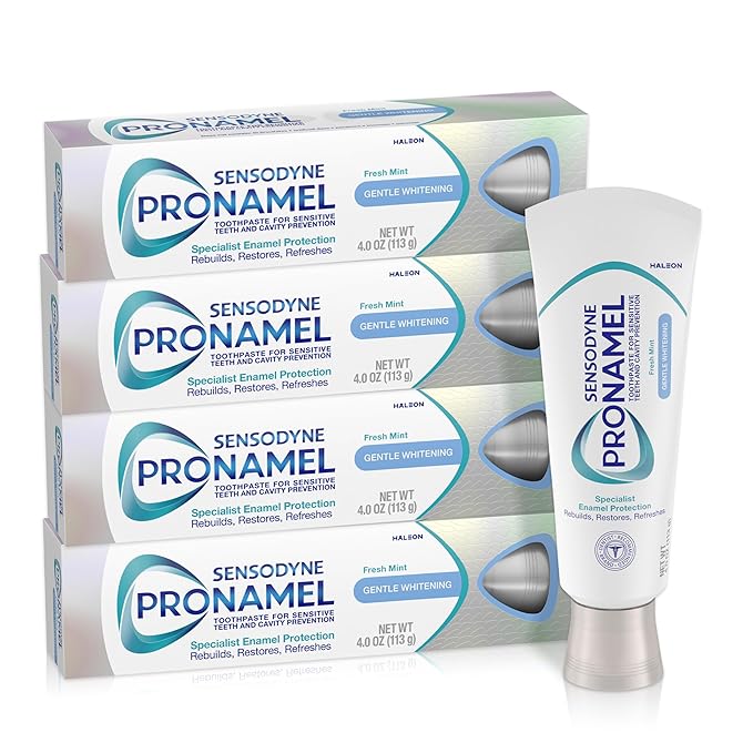 Sensodyne Pronamel Gentle Teeth Whitening Enamel Toothpaste for Sensitive Teeth, to Reharden and Strengthen Enamel, Amazon Exclusive, Fresh Mint - 4 Ounces (Pack of 4)