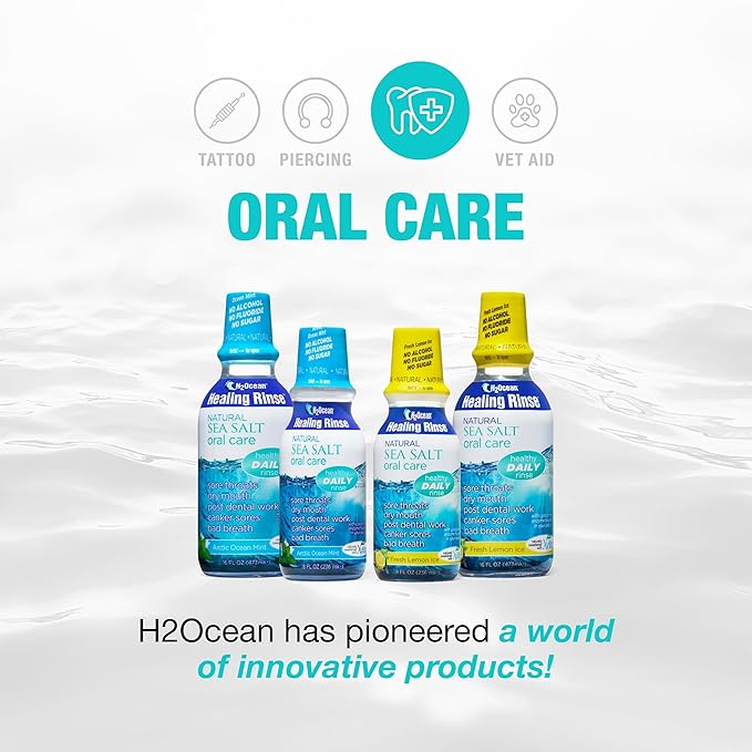 H2Ocean Healing Rinse Natural Sea Salt Oral Care Arctic Ocean Mint 8oz + 16oz