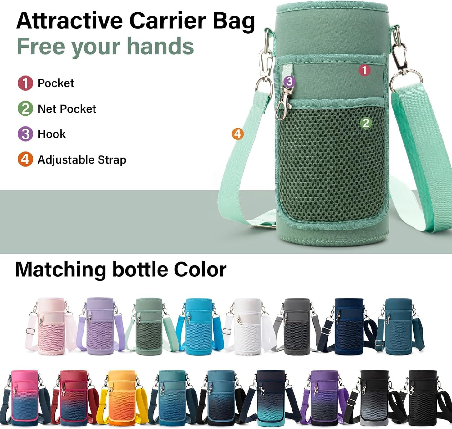 Insulated Water Bottle | Thickened Stainless Steel Vacuum Metal | Portable Sports Water Jug for Gym and Hiking with Straw, Carrier Bag, Handle Strap | BPA-Free 32 oz