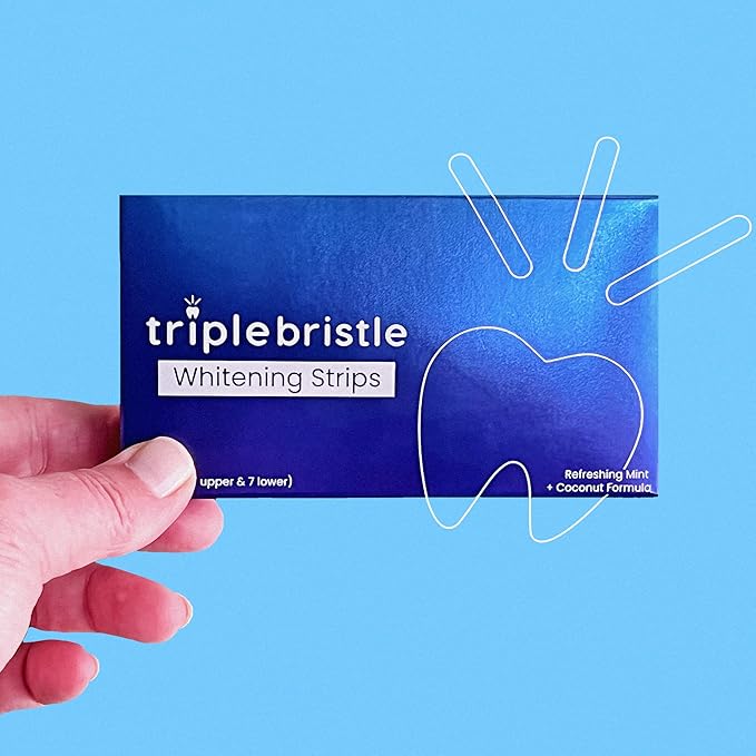 Triple Bristle Teeth Whitening Strips, Sensitive Teeth Friendly, 14 Whitening Strips Per Box, Mint and Coconut Teeth Whitening Strip, Enamel Safe - Without Sensitivity, 2 Pack