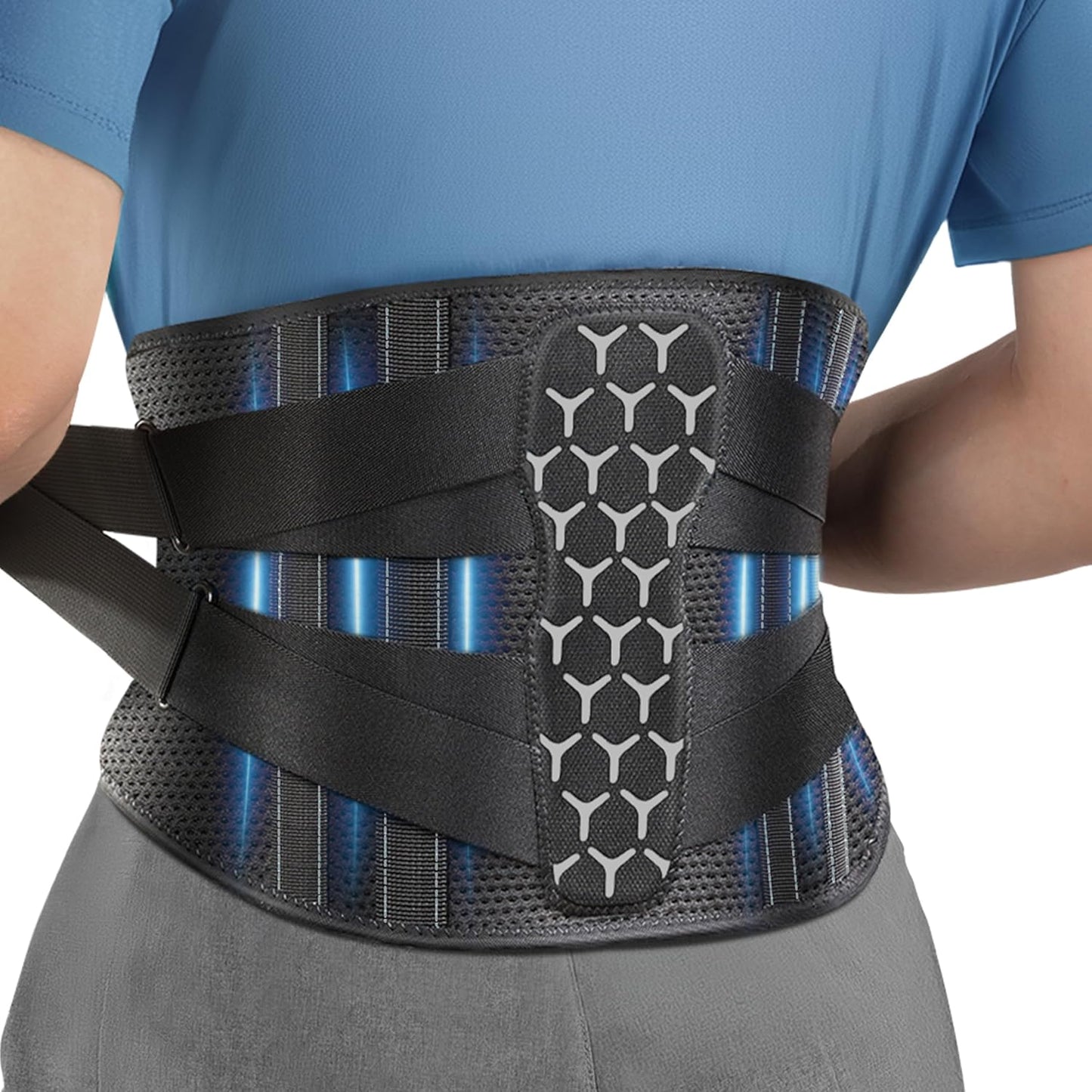 Lumbar Brace with Removable Pad, Adjustable Lower Back Pain Relief Support for Men and Women, Comfortable Support Belt Ideal for Lower Back Pain, Sciatica, Scoliosis, Gray Size XL (Waist: 45.3"-51.2")