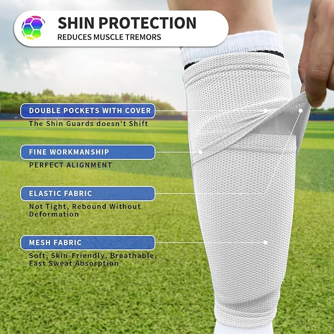 Kids Youth Soccer Shin Guards with Sleeves, Slip in Shinguards Soccer Shin Pads for 3-15 Years Old Boys Girls Child Teens