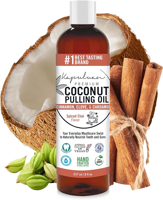 Kapuluan Coconut Oil Pulling for Teeth and Gums Mouthwash, 100% Pure and Natural, Non-GMO, Ayurvedic – Refreshing Spiced Chai Essential Oils