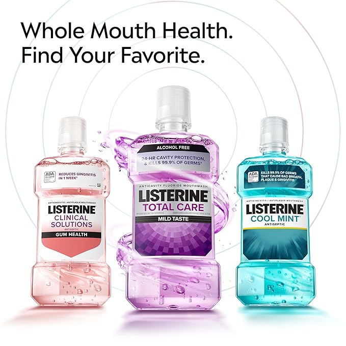 Listerine Alcohol-Free Mouthwash, Non Alcoholic Mint Oral Rinse Kills 99.9% of Germs That Cause Bad Breath for a Fresh Breath & Clean Mouth, Less Intense Taste, Cool Mint Flavor, 1 L