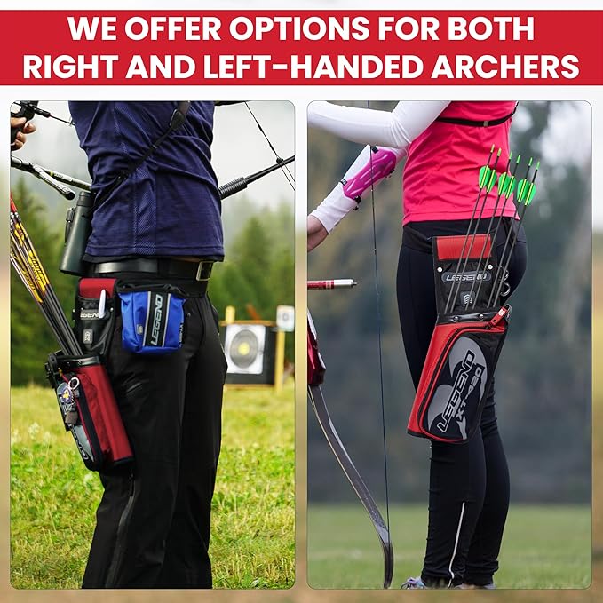 Legend XT420 Field Quiver - Left or Right-Handed Quiver Arrow Holder, Archery Quiver with 3 Arrow Tube, Durable Nylon Hip Quivers with Multiple Pockets for Archery Accessories, Score Card & Tools