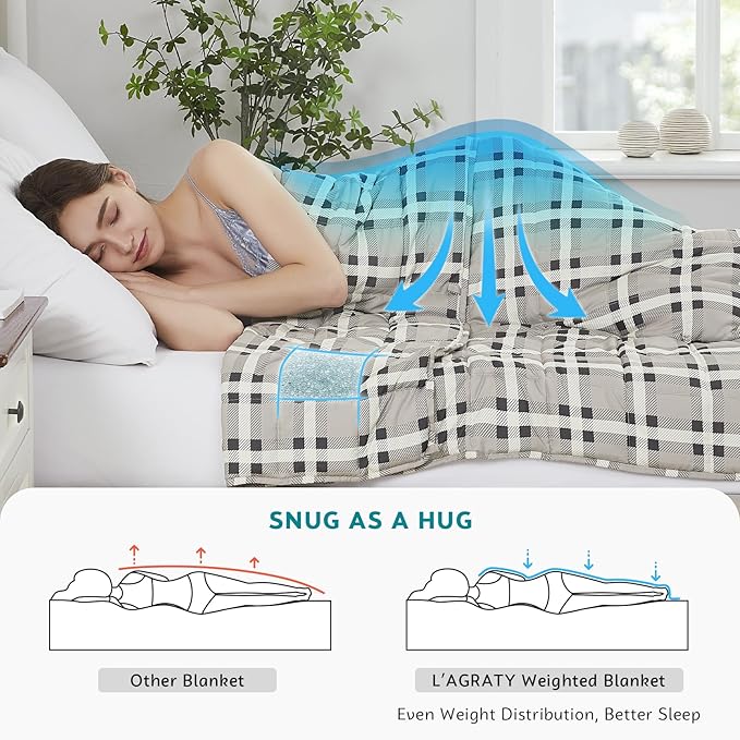 L'AGRATY Weighted Blanket - 48"x72" 20lbs Cooling Breathable Heavy Blanket Microfiber Material with Glass Beads Big Blanket for Adult All-Season Summer Fall Winter Soft Thick Comfort Blanket