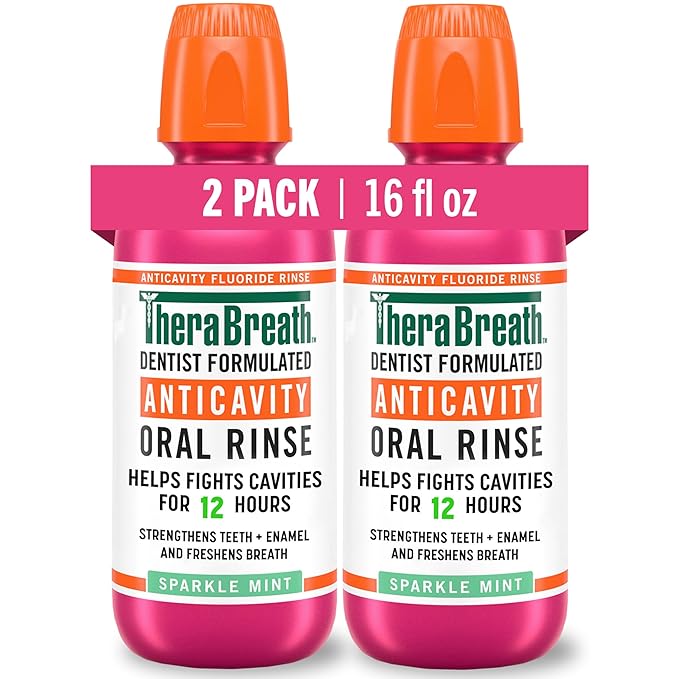 TheraBreath Anticavity Fluoride Mouthwash, Sparkle Mint, Dentist Formulated, 16 Fl Oz (2-Pack).