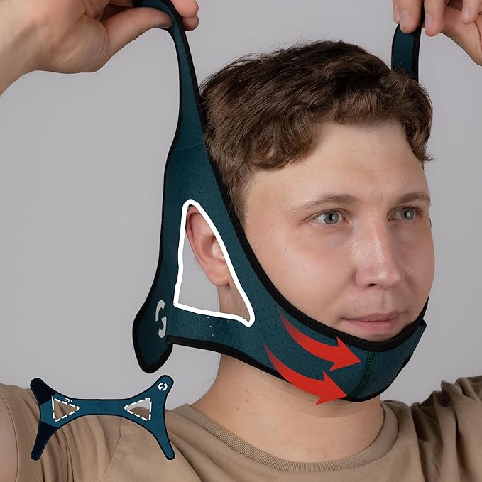 OLG Snore Stopper Chin Strap for Men CPAP Compatible Jaw Support Breathable Mesh – Anti Snoring Device