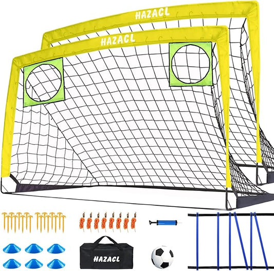 Kids Soccer Goal for Backyard, 6x4 9x5 FT Portable Soccer Nets Pop Up with Ball, Agility Ladder, Cones, Target & Carry Bag for Toddler Youth Outdoor Indoor Training Practice Sports Games Play
