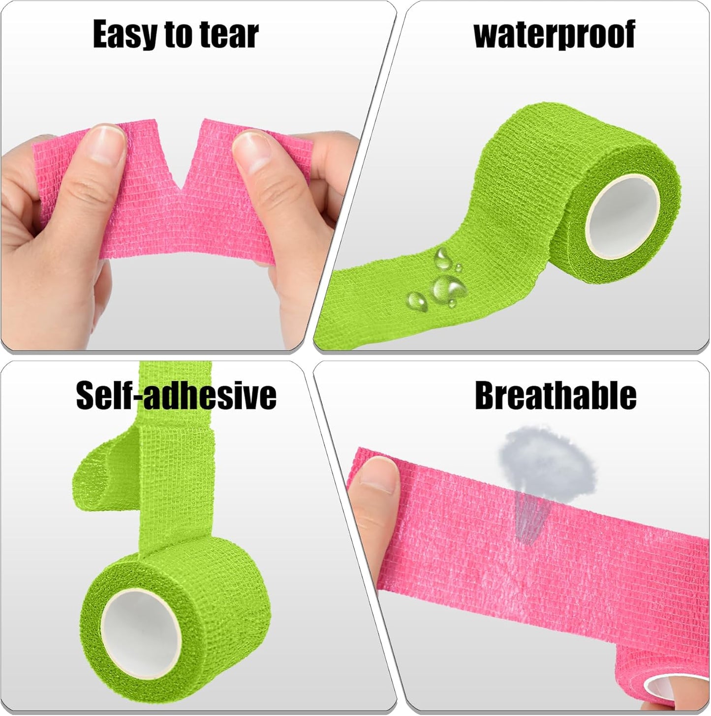 6 Pack 2 Inches Self Adhesive Bandage Wrap Breathable Cohesive Bandage Elastic Tape for Pets, Athletic, Sports, Wrist, Knee, Ankle(5 Yards Per Roll, Grass Green)