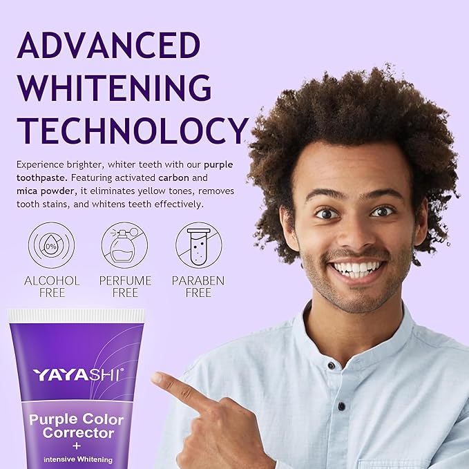 Purple Color Corrector Whitening Toothpaste, Fluoride-Free,Deep Stain Remover Toothpaste, Plaque Remover for Teeth,freshens Breath,Vanilla Mint