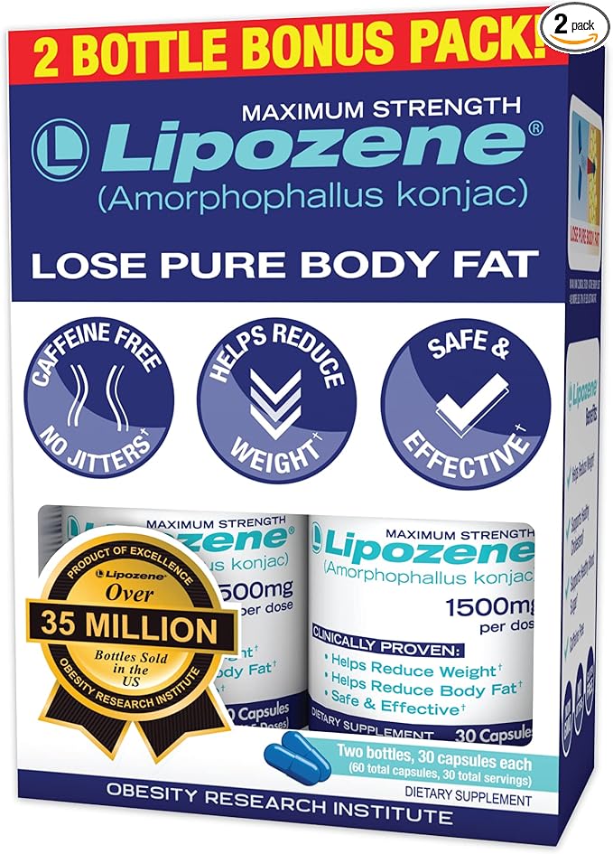 Lipozene - Weight Loss Supplement Diet Pills - Appetite Suppressant and Control - Two Bottles 60 Capsules Total